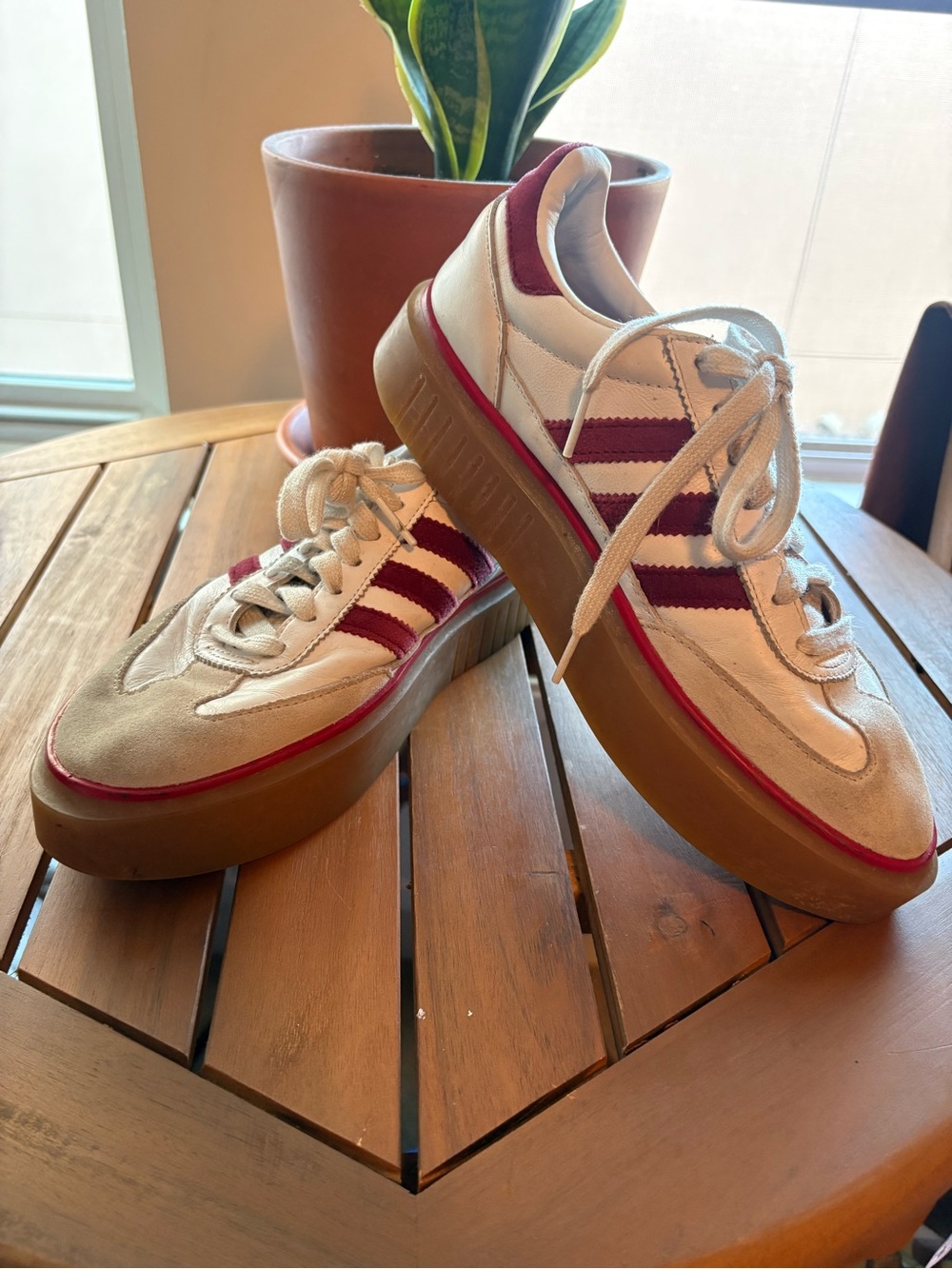 Adidas Super Sleek 72 White and Burgundy Platform Sneakers